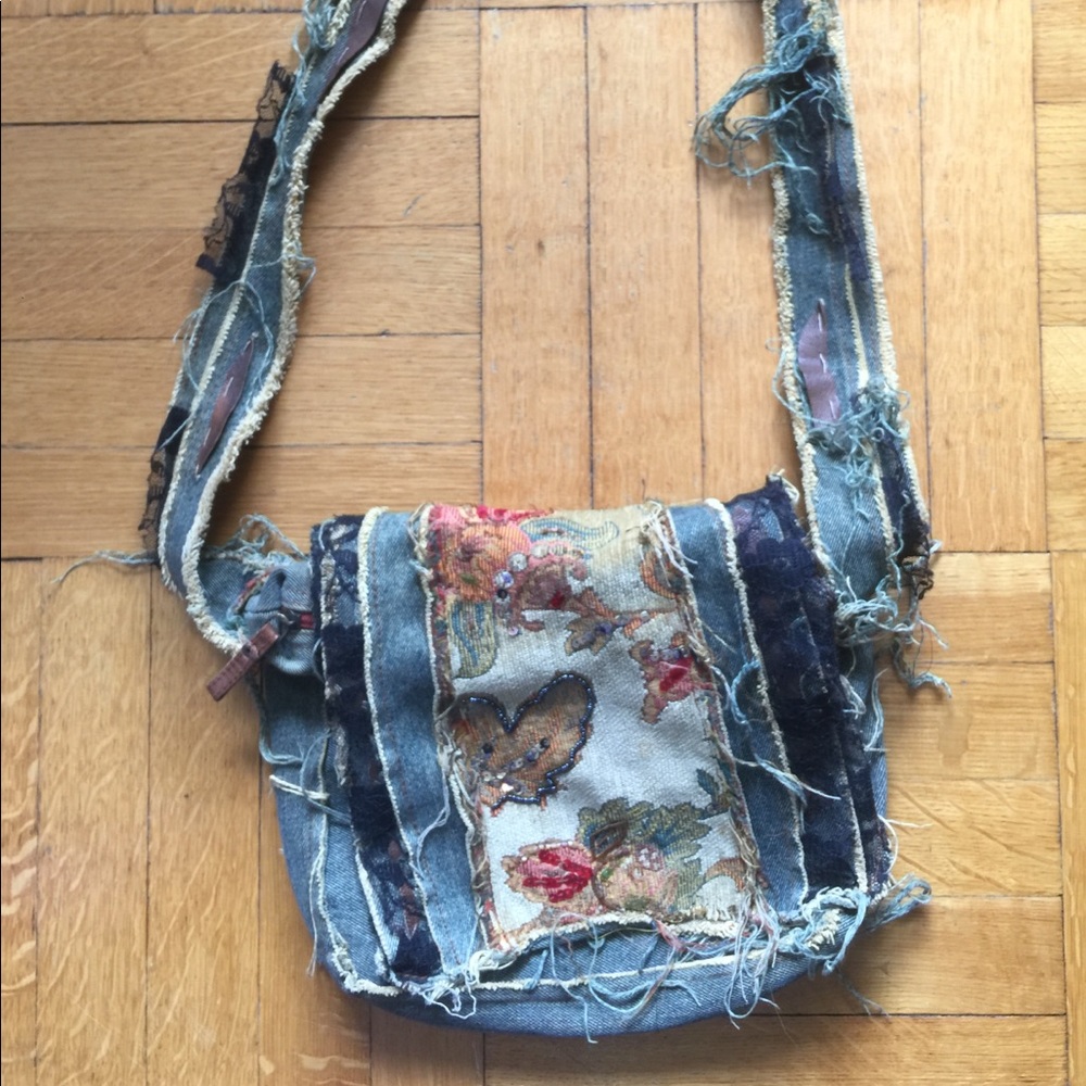 Handmade Messenger Bag - Denim, Leather, Lace